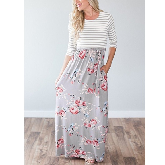 floral and stripe maxi dress